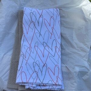 KitchenAid White Kitchen Towels with Red and Gray Heart Pattern